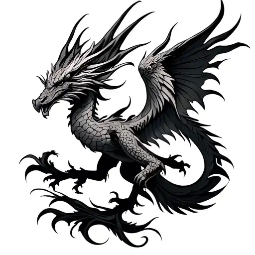 Long Sleeve Tribal Tattoo With A Dragon Mixed Up With A Phoenix