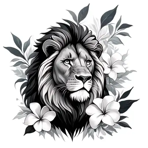 Lion And Plumeria Flowers