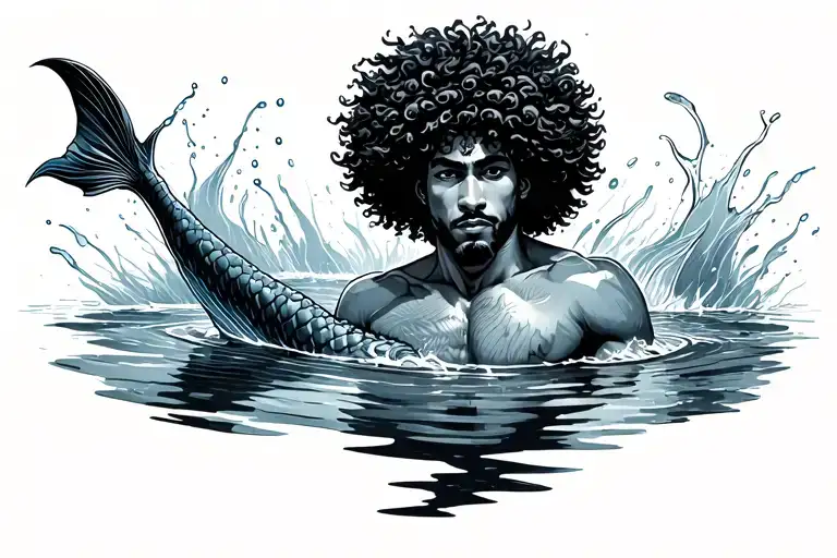 Merman With Afro In A Lagoon Splashing