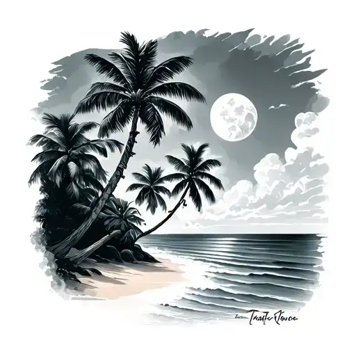 Beach Tattoo With Paml Trees