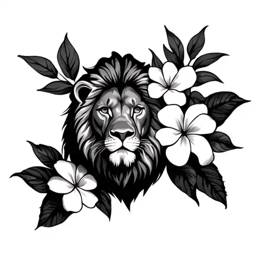 Lion And Plumeria Flowers