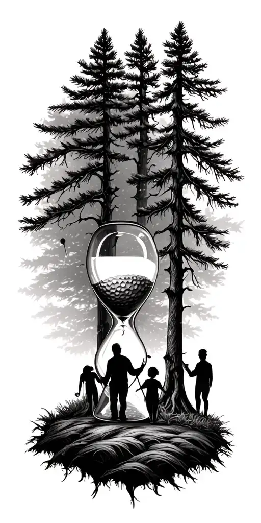 Pine Forest Wrap Around And Family Tree And Hour Glass Father With 3 Kids And Golf