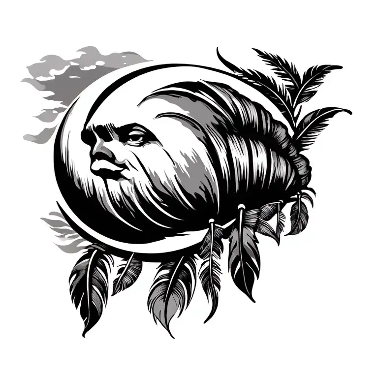 Moon Croissant Polynesian Tattoos Version Dream Catch With Five Feathers Hanging