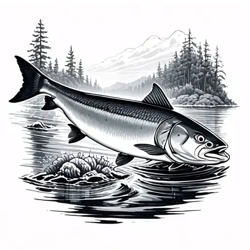 Salmon Swimming Up Stream