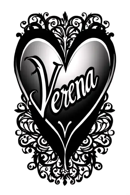The Name Verena In The Shape Of A Heart With A Filigree Background