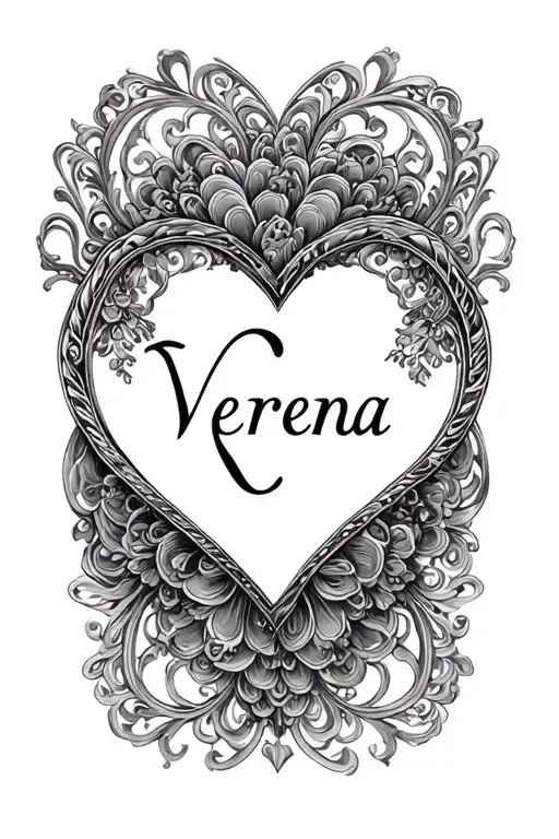 The Name Verena In The Shape Of A Heart With A Filigree Background Going Out To The Sides