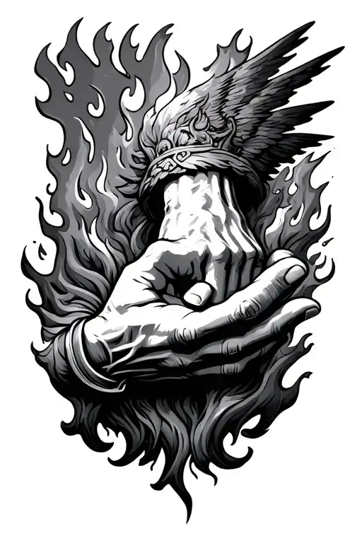 Gods Hand Reaching Down Grabbing Hand Out Of Fire