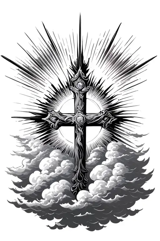 Sun Rays Clouds Surrounding A Cross