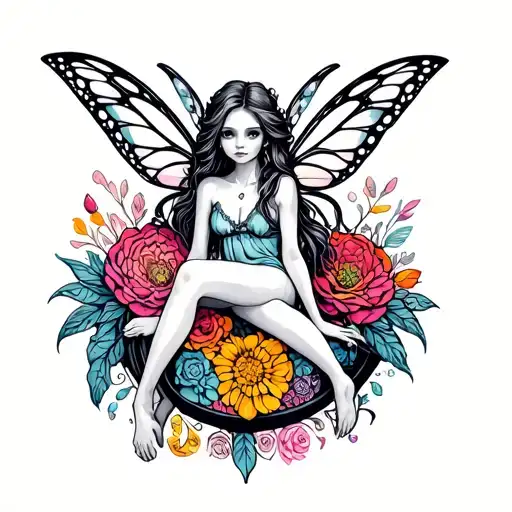 Fairy Sitting On A Colorful Musheroom