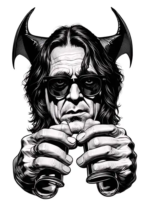 Ozzy Osbourne Head As Bat Head With Black Glasses Clinking Together