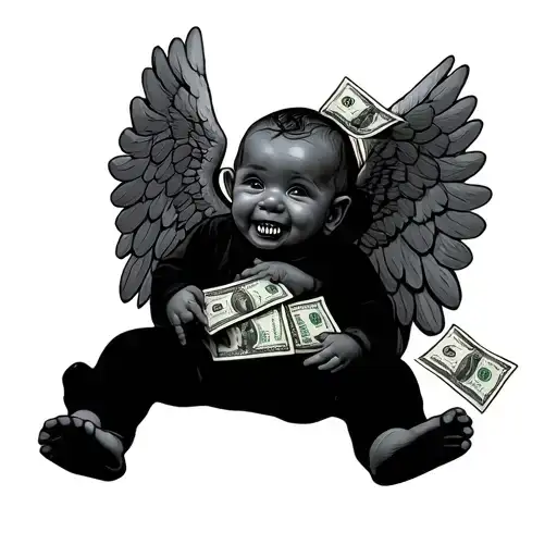 Baby Angel With Grillz Teeth And Bag Of Cash Filled