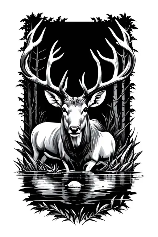 Swamp Deer And Forest