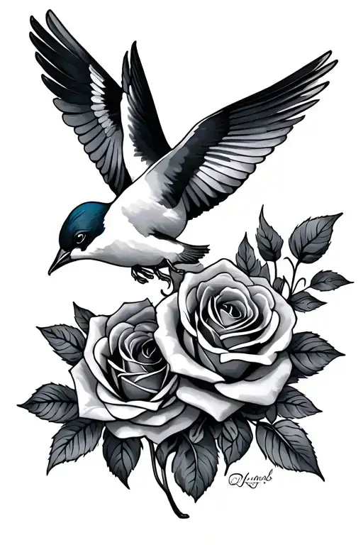 Swallows And Roses Wrapped