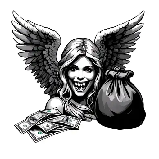Angel With Grillz Teeth And Bag Of Cash Filled
