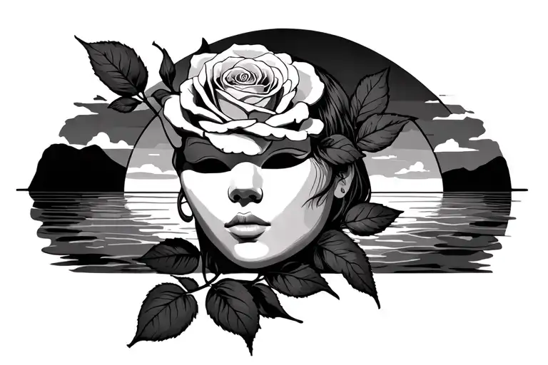 Rose Mask Admiring A Sunset Background