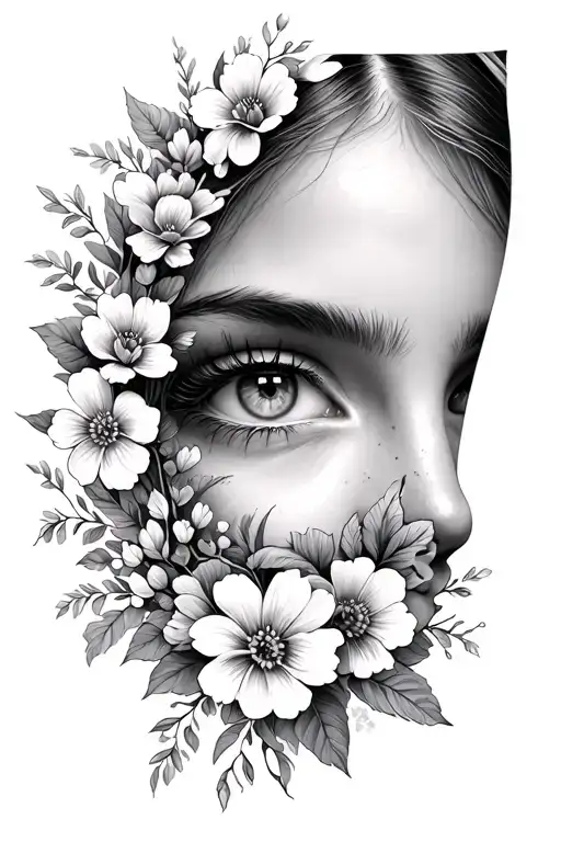 Create Me A Arm Sleeve With A Girls Eyes Surrounded By Flowers