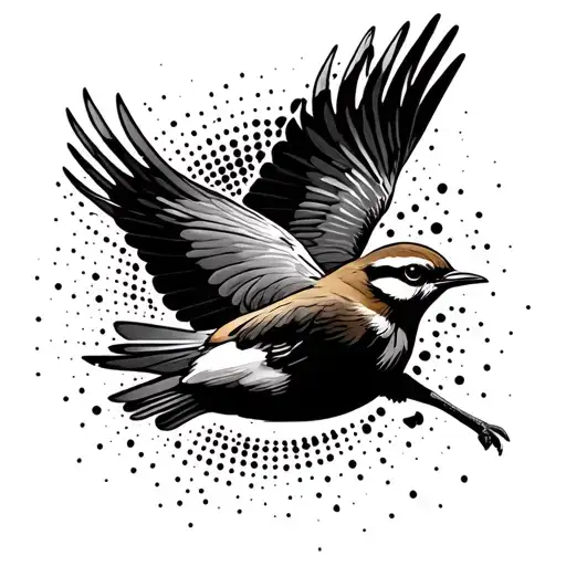 Skylark Flying With Both Wings Outstretched In A Realistic Black And Grey Dotted Style