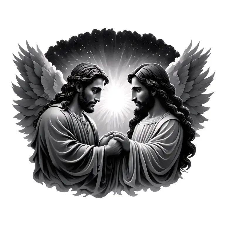 Father And Son In Heaven Holding Hands