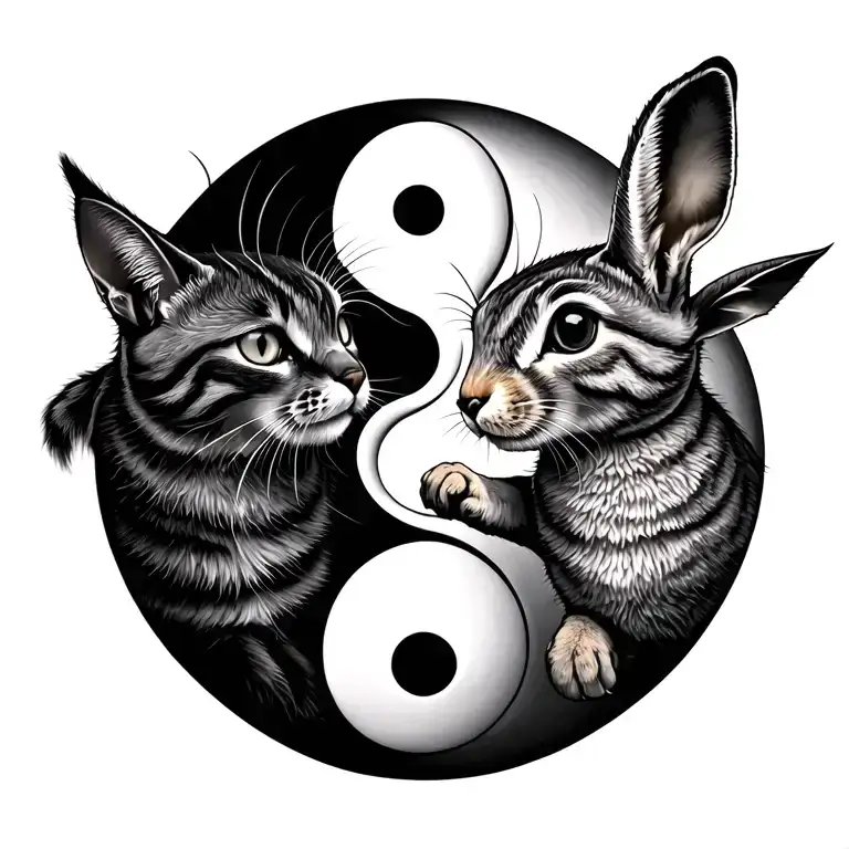 Yin Yang Made With Cat And Hare Running Towards Each Other