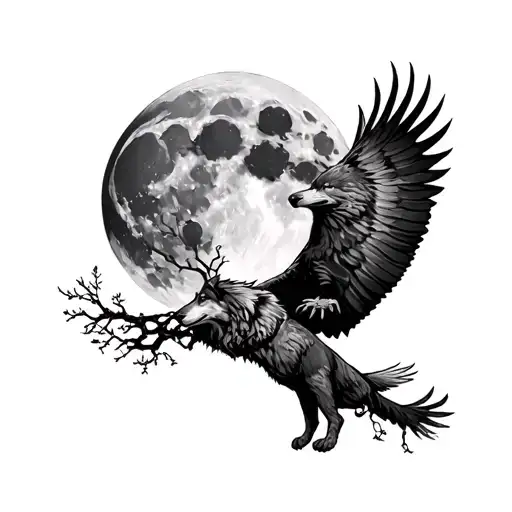 Tree No Leaves A Wolf A Full Moon An Eagle Soaring
