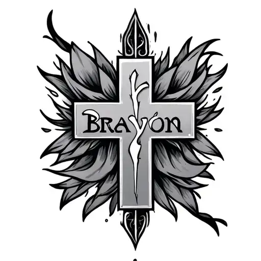 Shoulder Tattoos With Cross With The Name Braylon