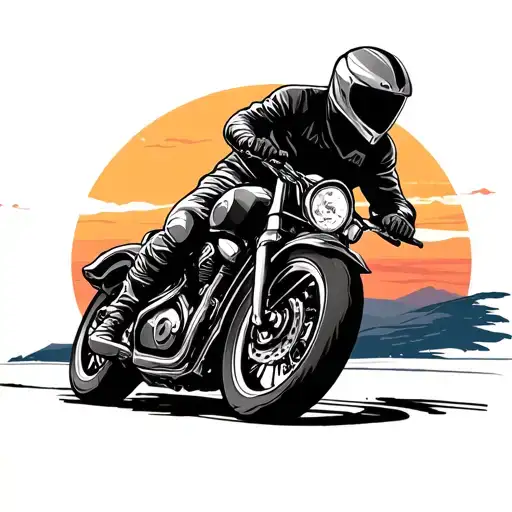 Motorcycle Riding Into The Sunset