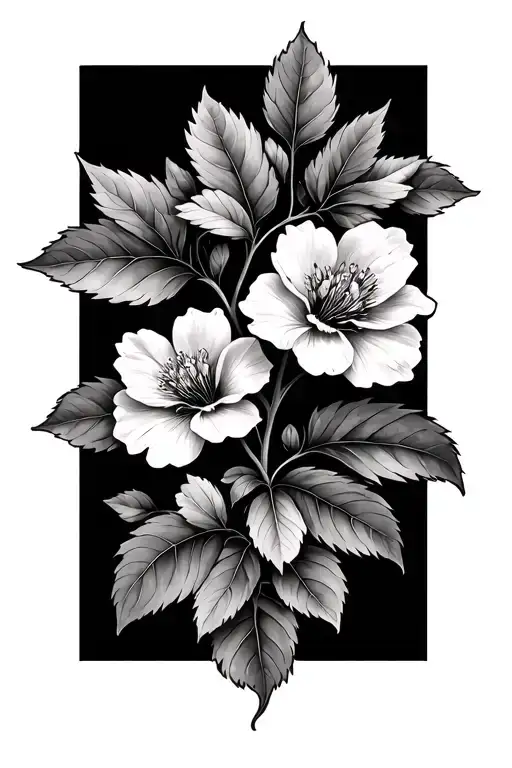 Cherry Leaf And Flowers