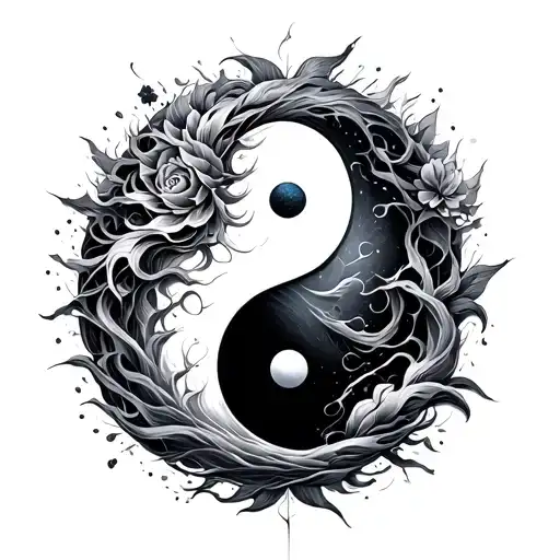 Make Yin Yang And Aquarius Blended Together Black Color