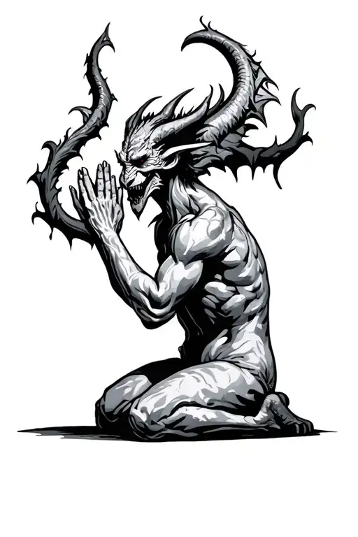 Kneeling Praying Demon Side Profile