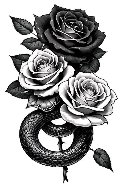 Snake Slithering Inbetween 3 Roses