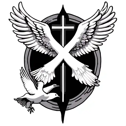 Christian Cross With Wings And Dove
