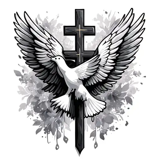 Christian Cross With Wings And Dove