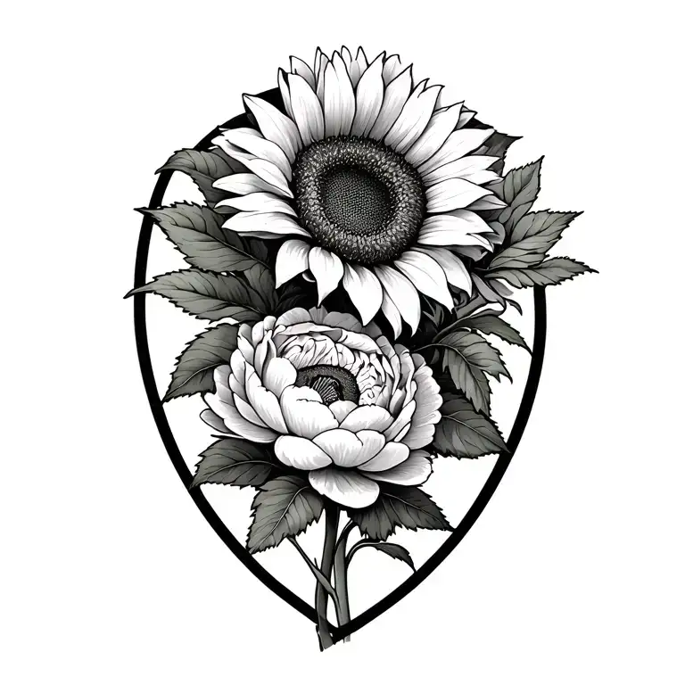 Sunflowers An Peonies Growing