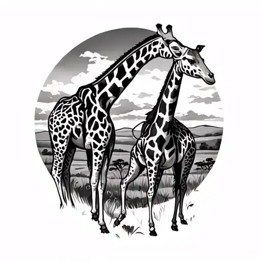 Afrcan Landacape With Giraffes