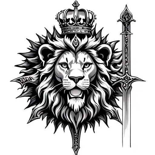 Persian Lion And Sun Symbol With Sword And Crown