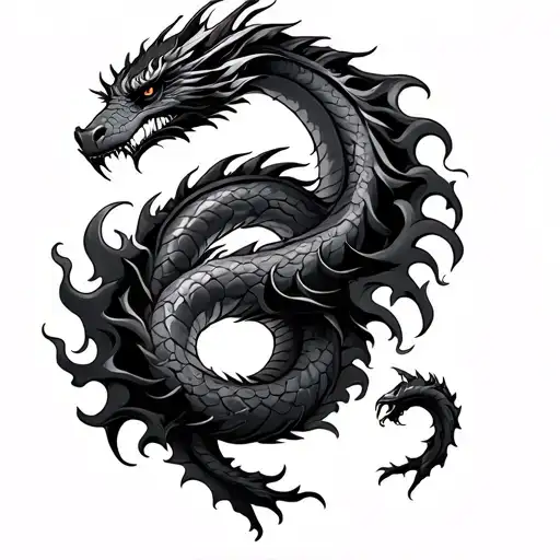 Dragon And Serpent Intertwining Flames