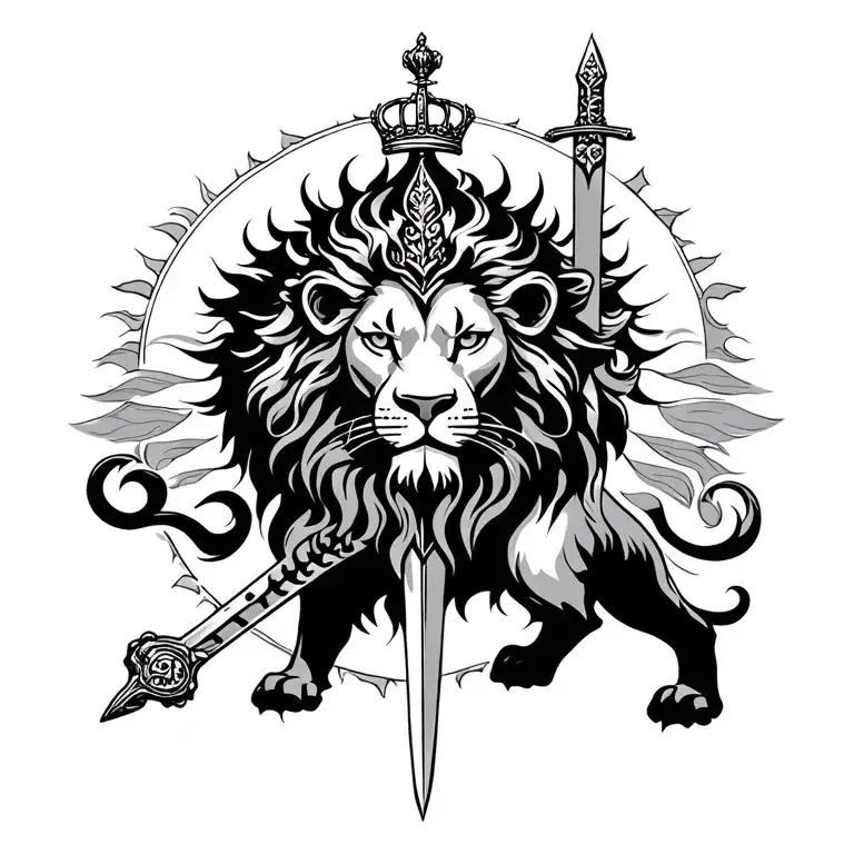 Persian Lion And Sun Symbol With Sword And Crown