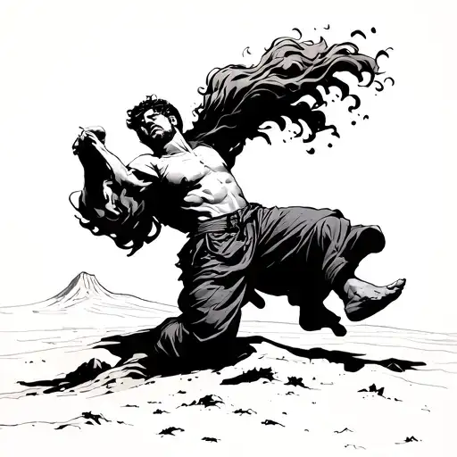 Guy Being Lifted By A Gust Of Wind In The Desert Line Art