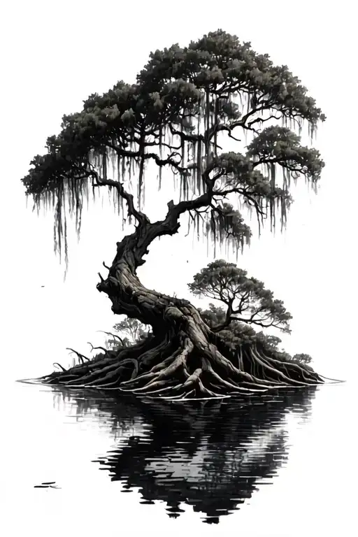 Cypress Tree With Spanish Moss In Water Darken Everything
