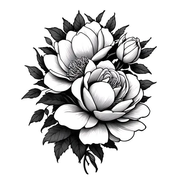 Magnolia Flowers And Roses Intertwined