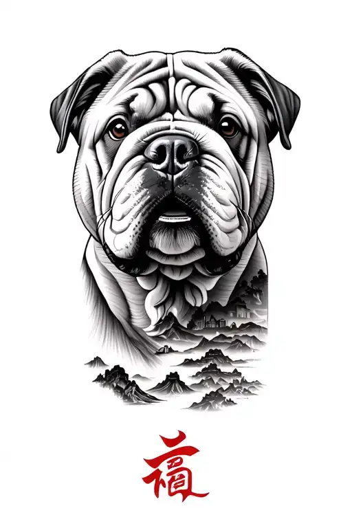 Shar Pei With Chinese Landcape