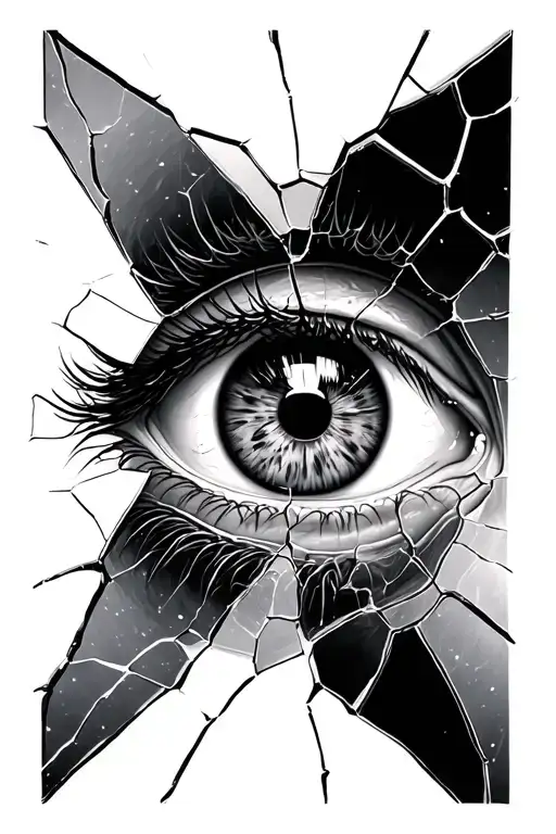 Bright Eye Looking Into Cracked Vintage Mirror Reflecting