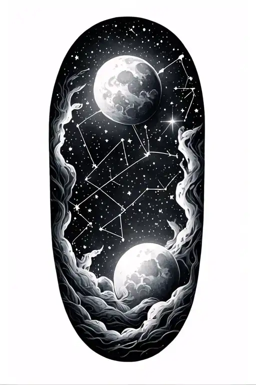 Fine Line Constellations In The Night Sky Filled With Stars