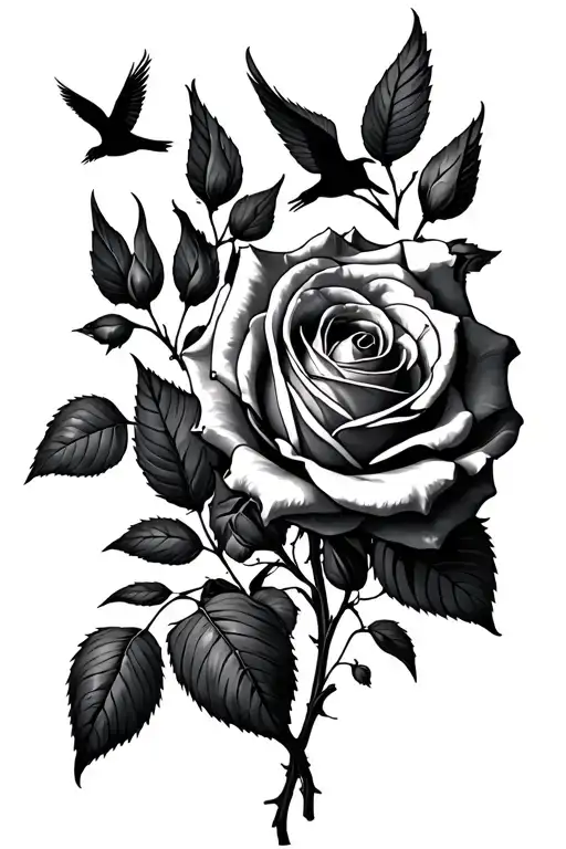 Dead Roses With Birds Flying