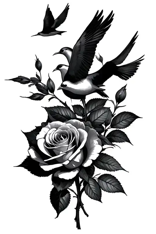 Dead Roses With Birds Flying
