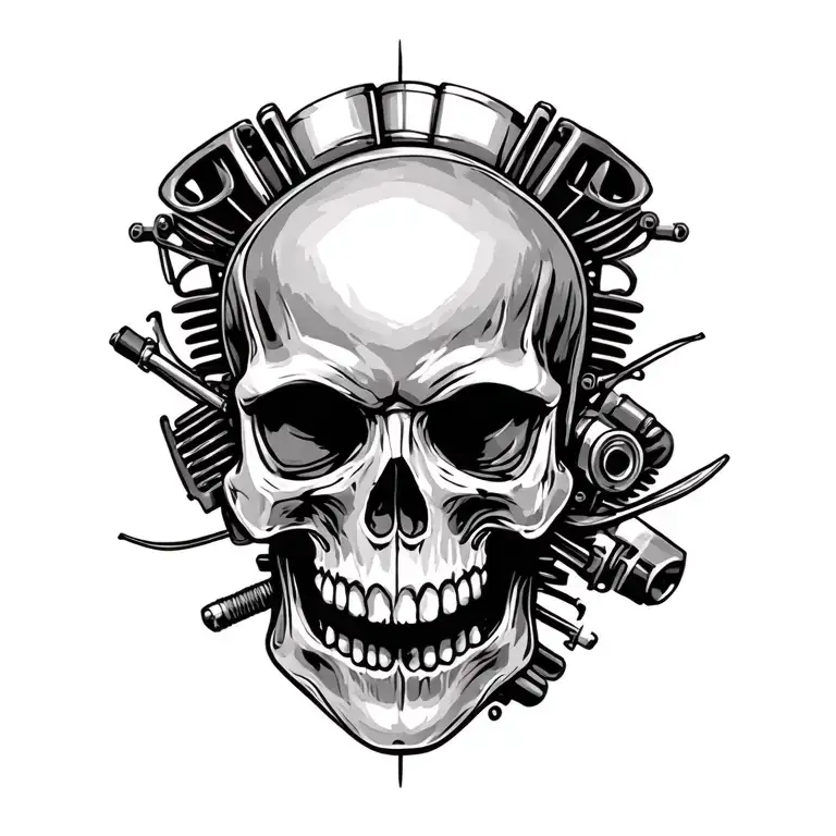 Skull And Motorcycle Engine