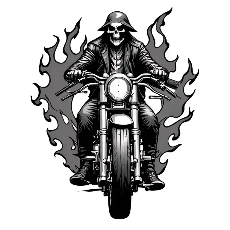 Grim Reaper Riding Motorcycles And Flames