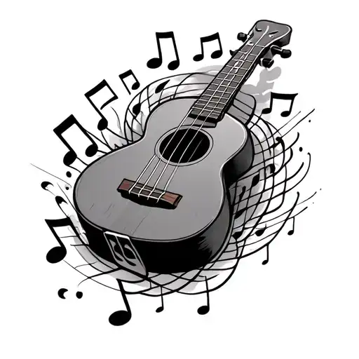 Ukulele Surrounded By Musical Notes