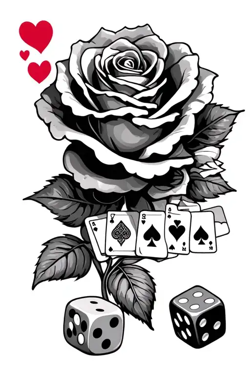 Rose Arm Sleeve With Playing Cards And Dice And A Slot Machine Intertwined
