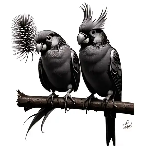 Cockatiels And Bottlebrush